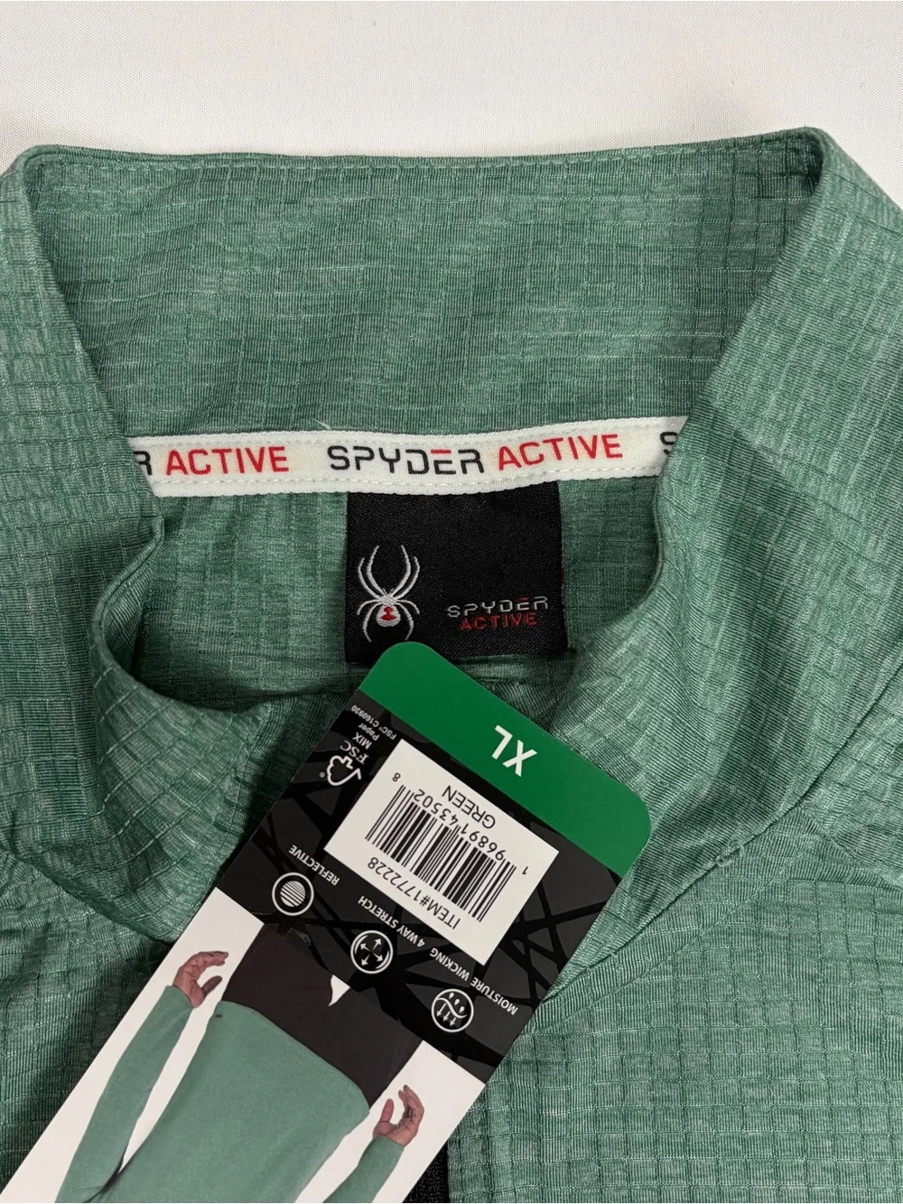 Spyder Active Pullover Top Mens XL Green Pro Web Performance 1/4-Zip Stretch NWT